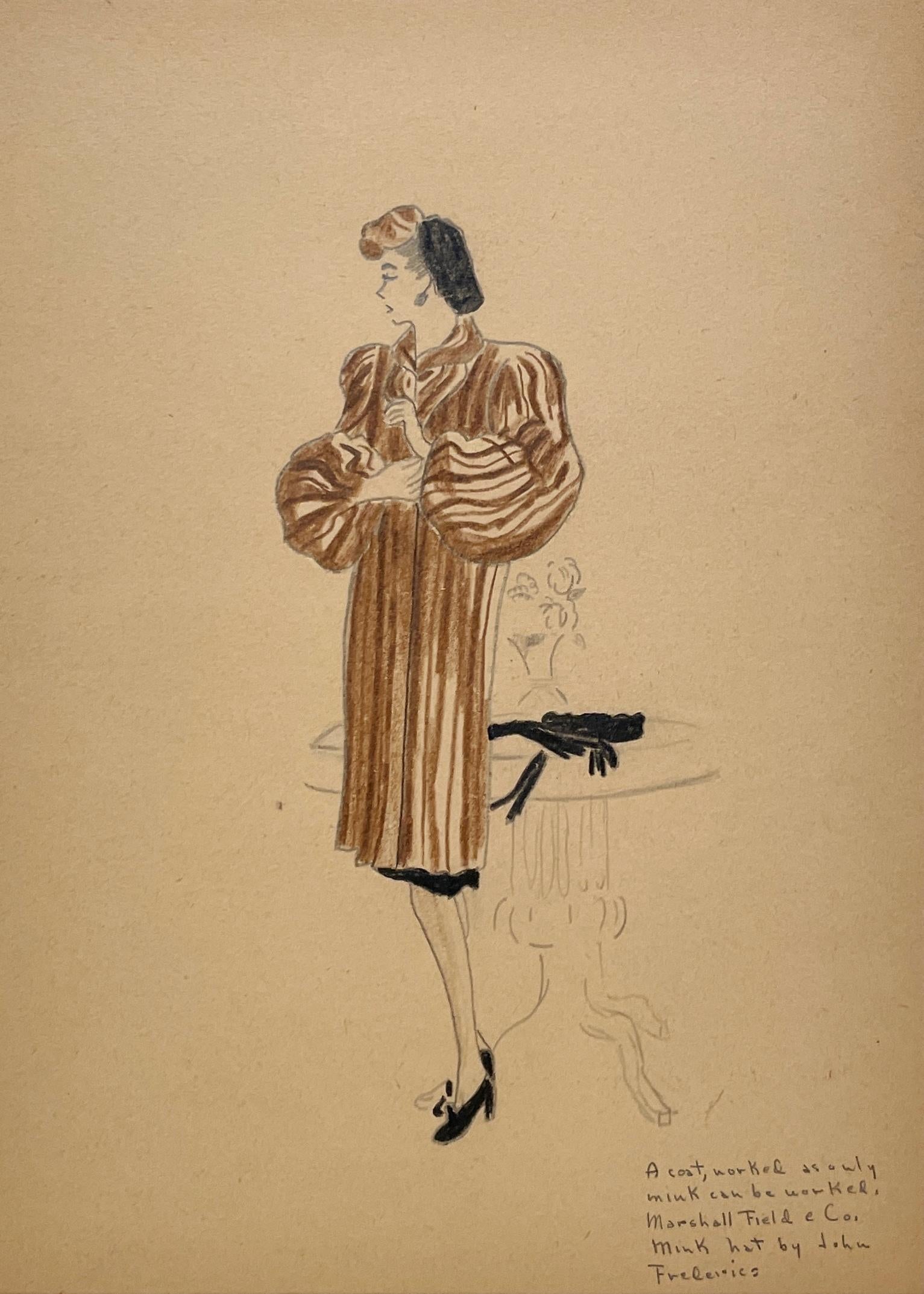 A Stylish, Vintage 1940s Woman
s Fashion Design Study, Marshall Field 
Co.