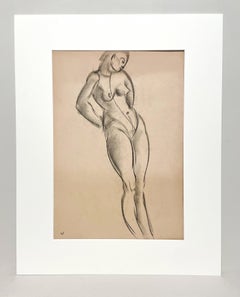 A Finely Drawn 1930s Modern Art Deco Figure Study, Standing Female Nude Model
