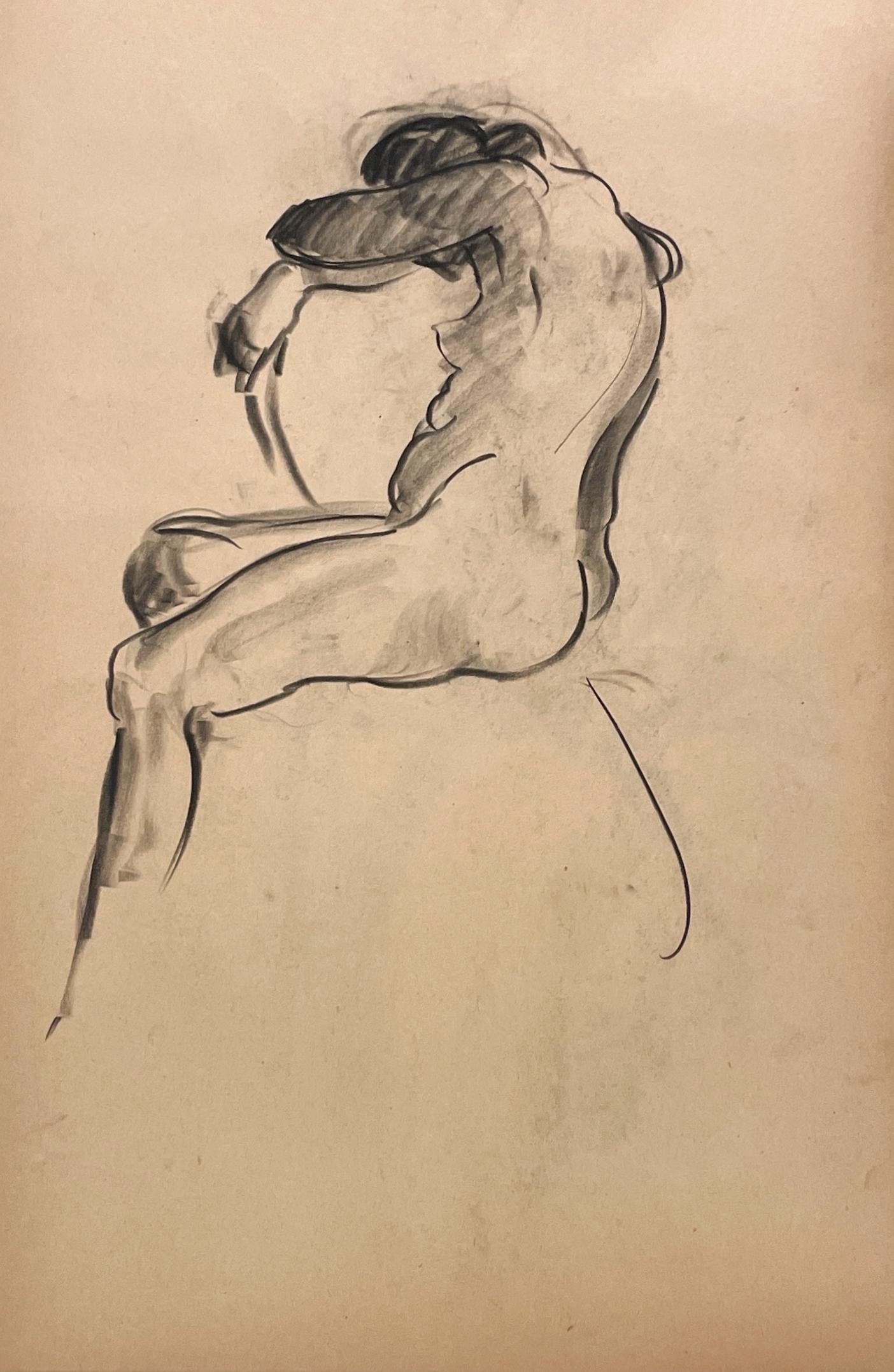 Studio di figura in stile Art Deco moderno degli anni 
30 finemente disegnato, modello di nudo femminile seduto