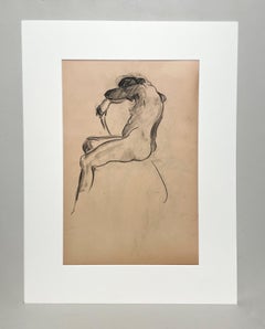 Estudio de una figura Art Decó moderna de los años 30 finamente dibujada, modelo femenina desnuda sentada