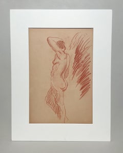 Studio di figura moderna Art Deco degli anni '30 finemente disegnato, modello di nudo femminile in piedi