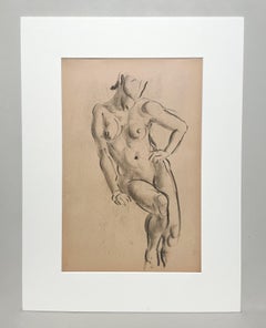 A Finely Drawn 1930s Modern Art Deco Figure Study, Seated Female Nude Model