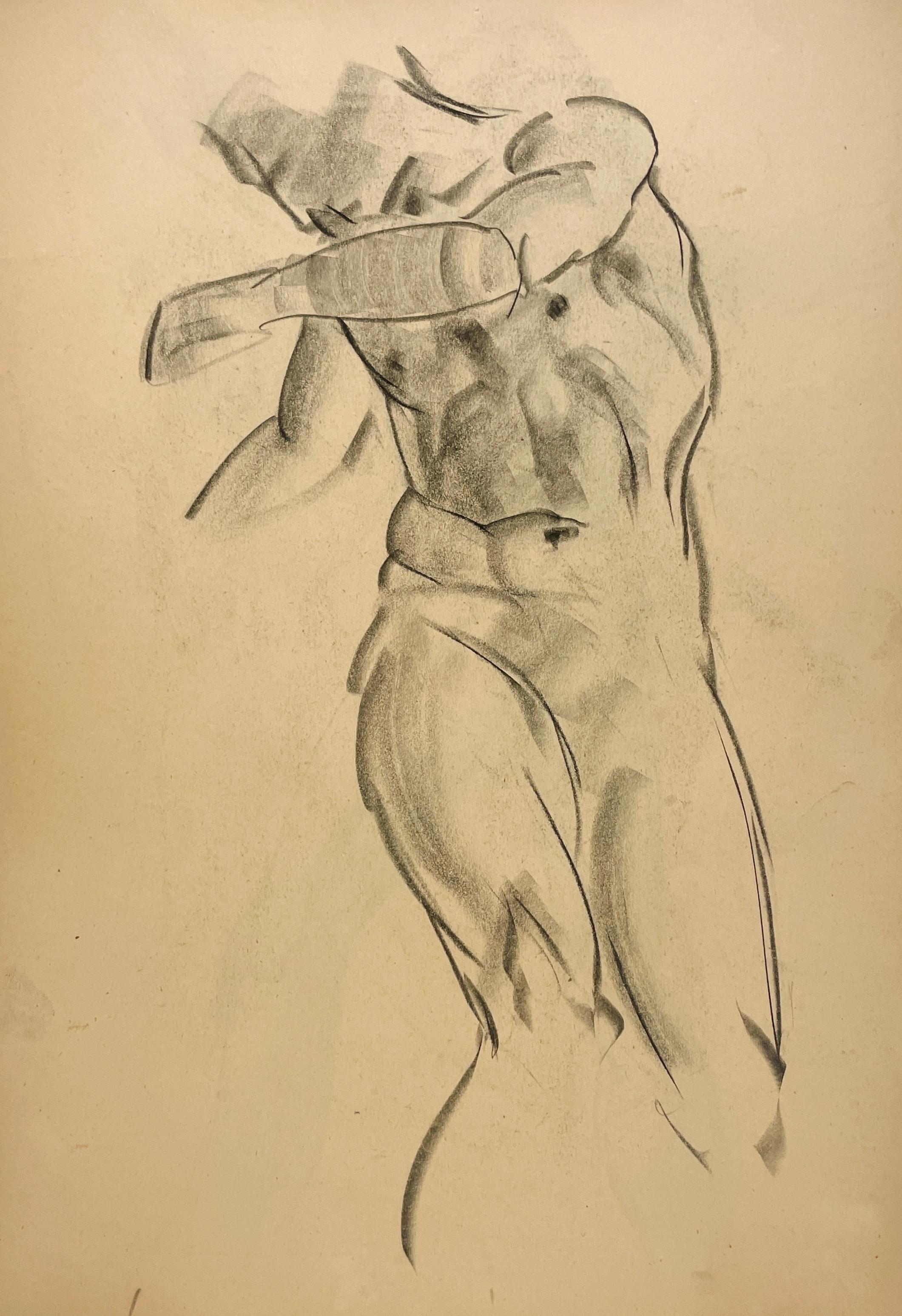 A Finely Drawn 1930s Modern Figure Study, Standing Male Nude Model