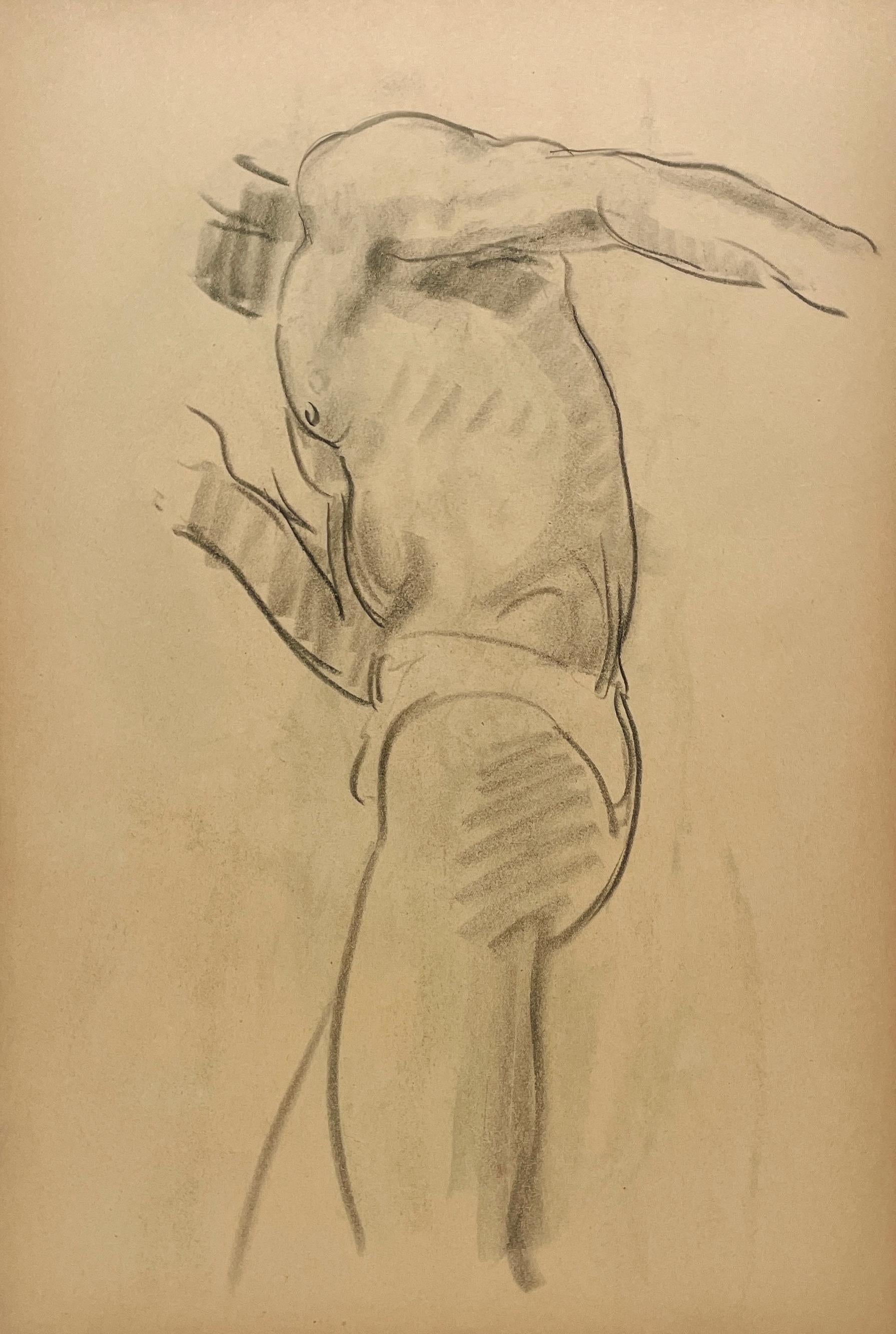 Nude de Harold Haydon - Estudio de una figura moderna de los años 30 finamente dibujada, modelo masculino desnudo de pie