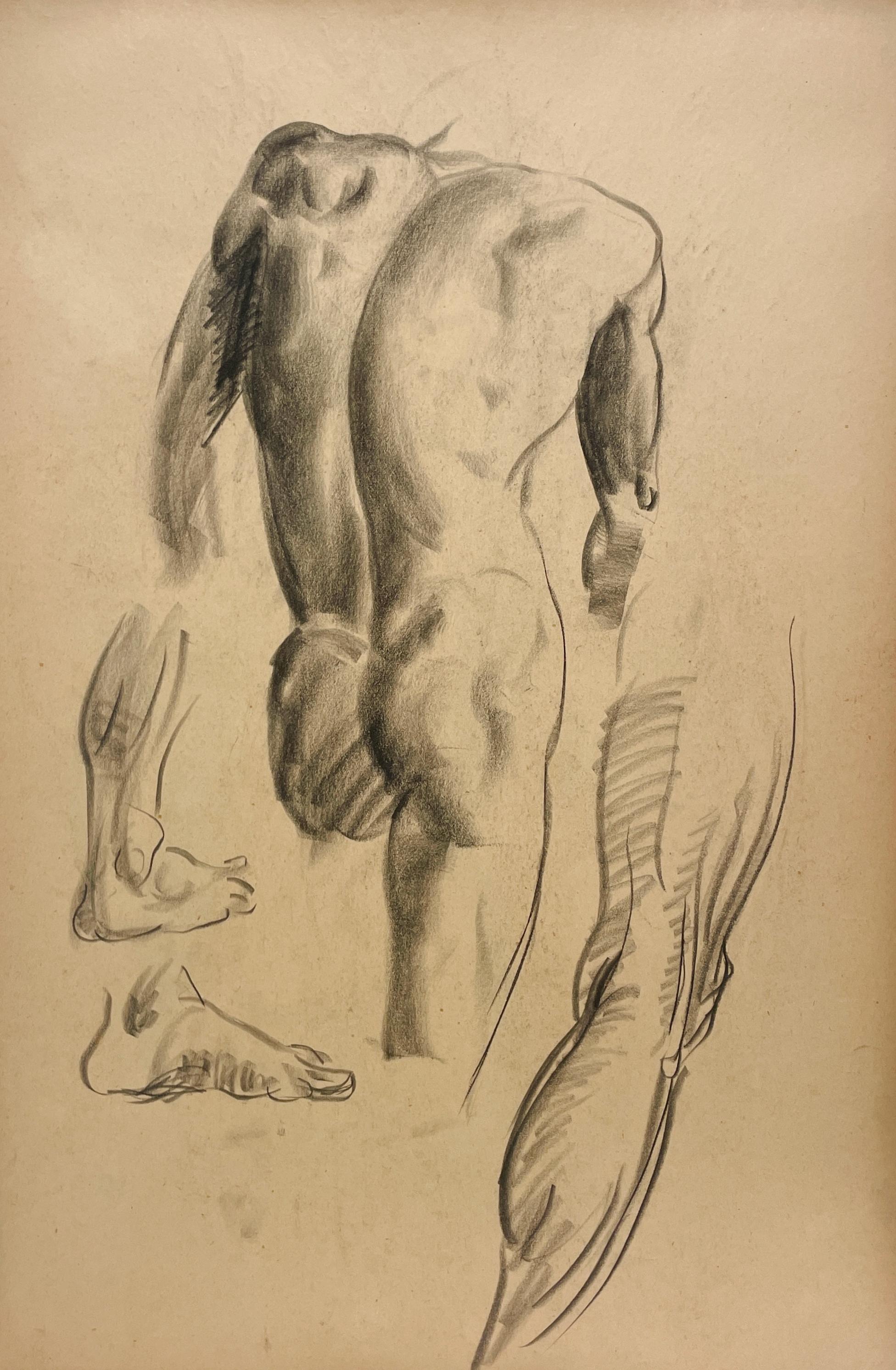 Nude di Harold Haydon - Un raffinato e moderno studio di figura anatomica accademica degli anni 
30, con un modello di nudo maschile in piedi.