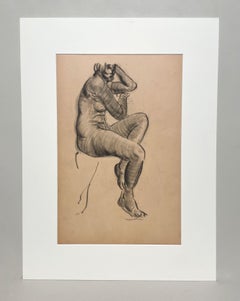 A Finely Drawn 1930s Modern Art Deco Figure Study, Seated Female Nude Model