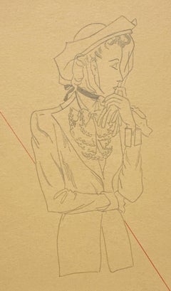 A Stylish, Vintage 1940s Woman
s Fashion Design Study, Suit Coat 
Hat