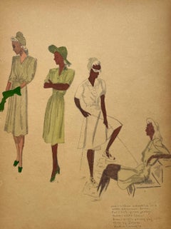 A Stylish Vintage 1940s Fashion Study, Design for Women
s Sun Dresses