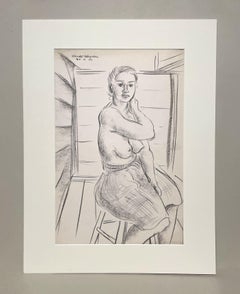 A Compelling, 1950s Mid-Century Modern Interior Scene, Seated Nude Young Woman