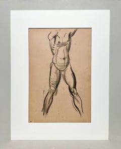 Estudio de una figura moderna de los años 30 finamente dibujada, modelo masculino desnudo de pie (torso)