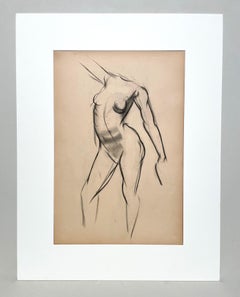 Estudio de una figura Art Decó moderna de los años 30 finamente dibujada, modelo femenina desnuda de pie