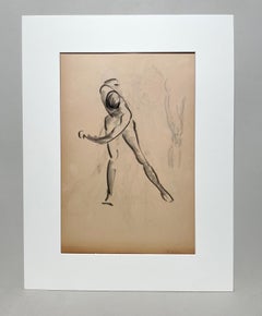 Estudio de una figura moderna de los años 30 finamente dibujada, modelo masculino desnudo de pie