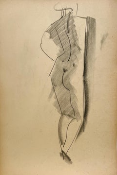 A Finely Drawn 1930s Modern Cubist Figure Study, Standing Female Nude Model