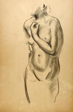 A Finely Drawn 1930s Modern Art Deco Figure Study, Standing Female Nude Model