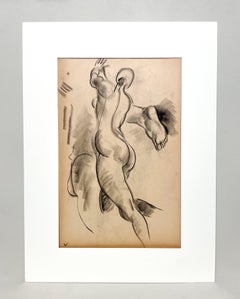 Studio di figura moderna degli anni '30 finemente disegnato, modello di nudo femminile in piedi - schiena, piedi