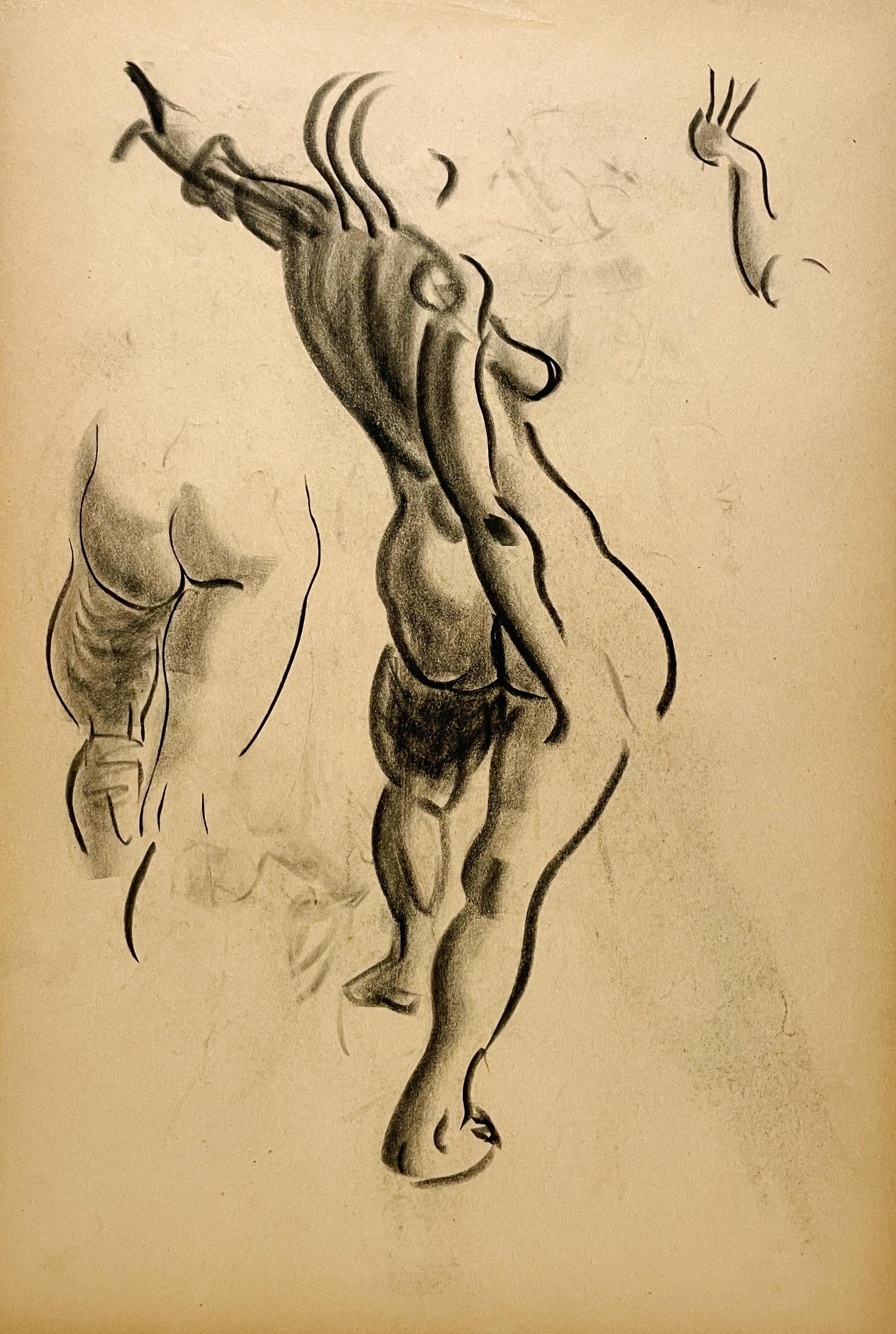 A Finely Drawn 1930s Modern Figure Study, Standing Female Nude Model (Back) - Art by Harold Haydon