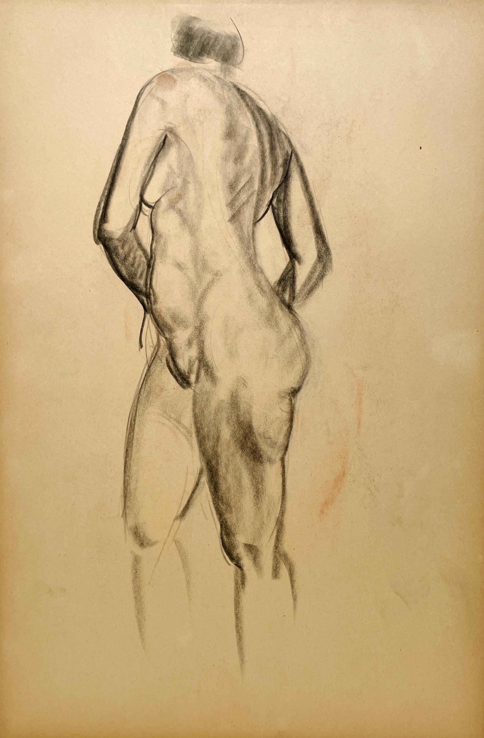 Harold Haydon Figurative Art - A Finely Drawn 1930s Modern Art Deco Figure Study, Standing Female Nude Model