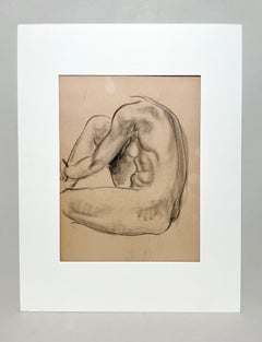 Estudio de una figura Art Decó moderna de los años 30, finamente dibujada, modelo femenina desnuda sentada