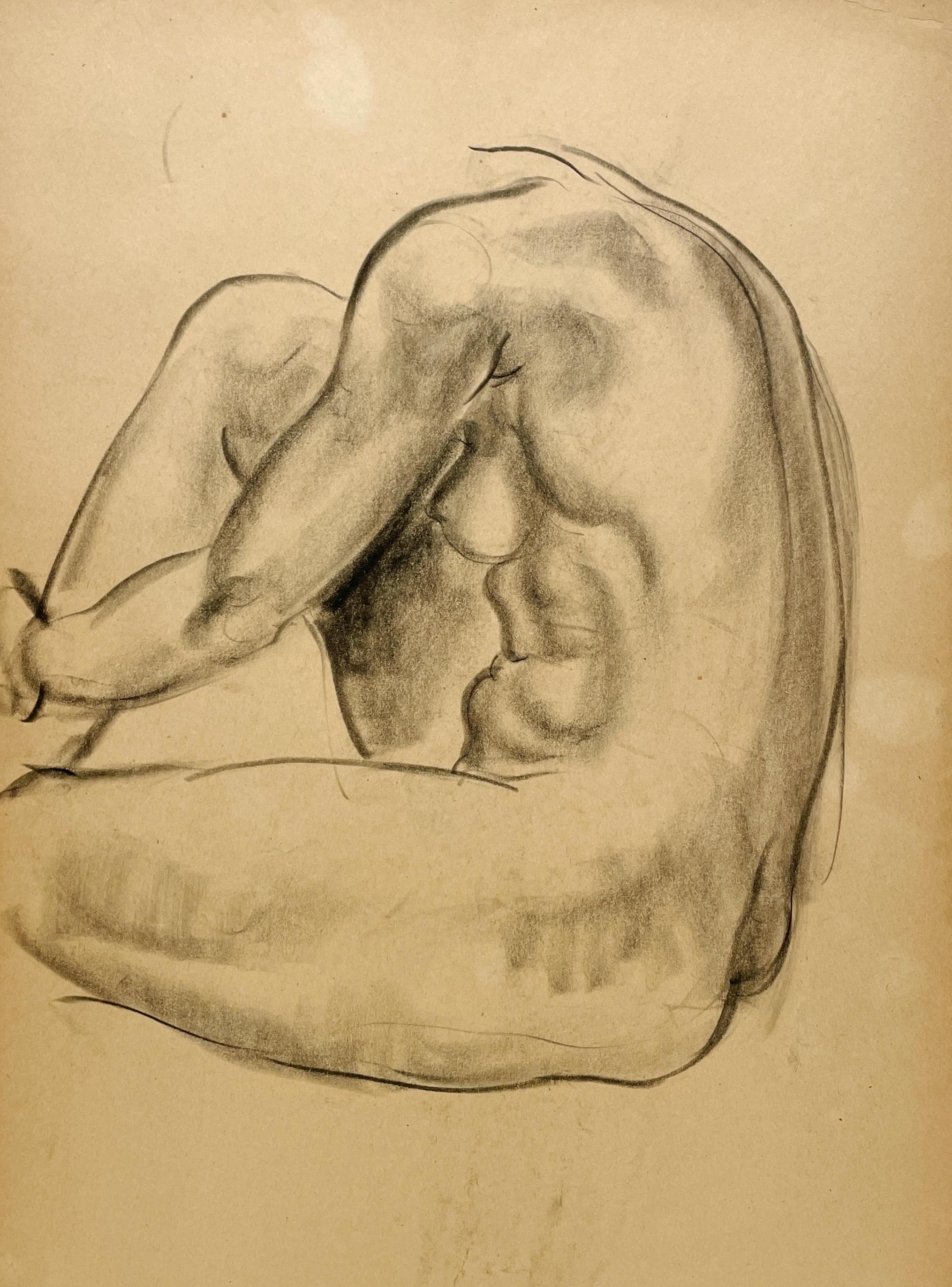 A Finely Drawn, 1930s Modern Art Deco Figure Study, Seated Female Nude Model