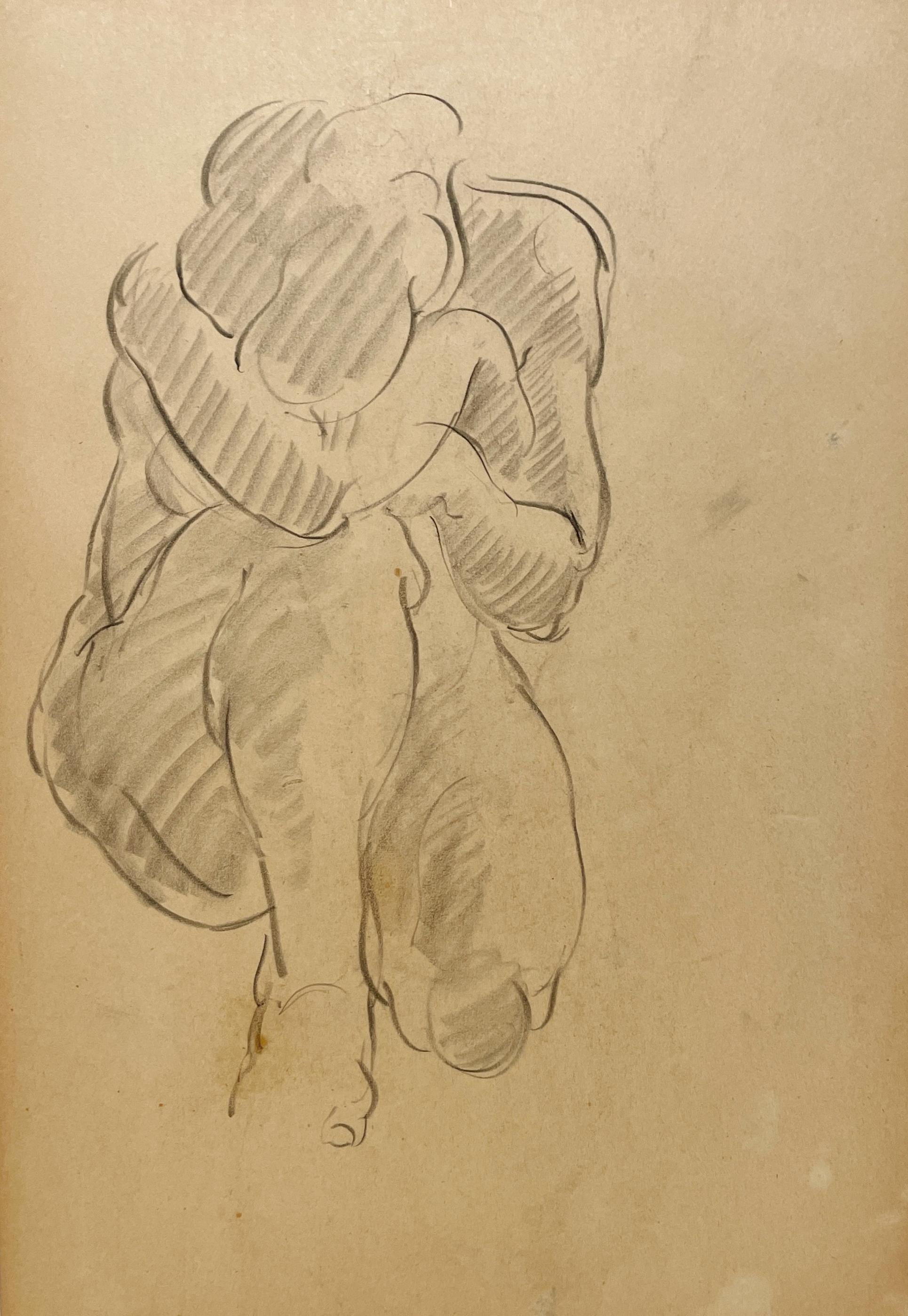 A Finely Drawn, 1930s Modern Art Deco Figure Study, Kneeling Female Nude Model