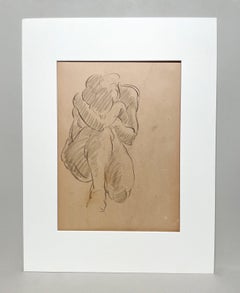 Studio di figura in stile Art Deco moderno degli anni '30, finemente disegnato, modello di nudo femminile inginocchiato