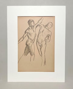 A Finely Drawn, 1930s Modern Figure Study, Two Standing Young Male Nude Models