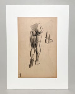 Estudio de figura moderna de los años 30, finamente dibujada, desnudo masculino de pie (reverso)