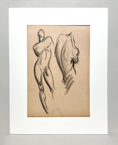A Finely Drawn 1930s Modern Art Deco Figure Study, Standing Male Nude Model