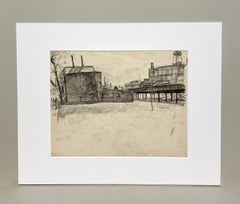 A Gritty, Modern 1930s American Scene Drawing- Rooftops and El Train, Chicago