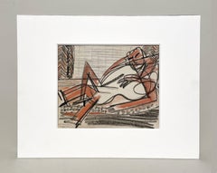 Ein kubistisches Pastell aus der Jahrhundertmitte 1945, liegende Frau in einem Studio-Interieur