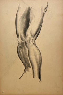 Eine fein gezeichnete moderne Figurenstudie aus den 1930er Jahren, stehendes männliches Aktmodell (Beine)