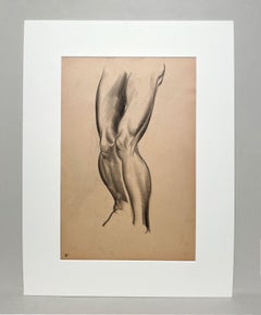 Eine fein gezeichnete moderne Figurenstudie aus den 1930er Jahren, stehendes männliches Aktmodell (Beine)