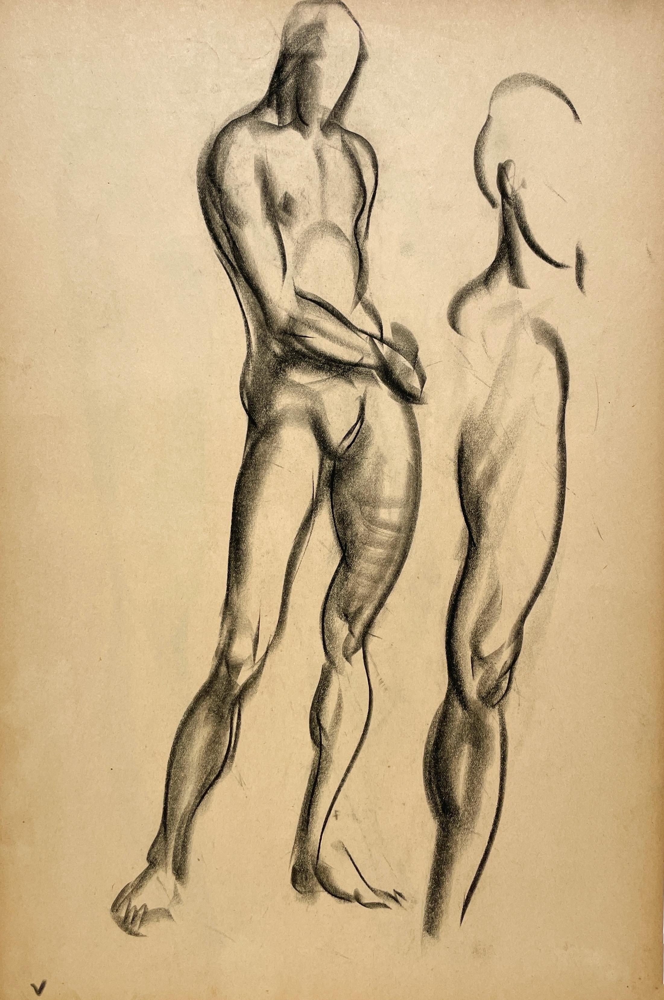 A Finely Drawn 1930s Modern Figure Study, Standing Male Nude Model