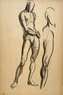 A Finely Drawn 1930s Modern Figure Study, Standing Male Nude Model