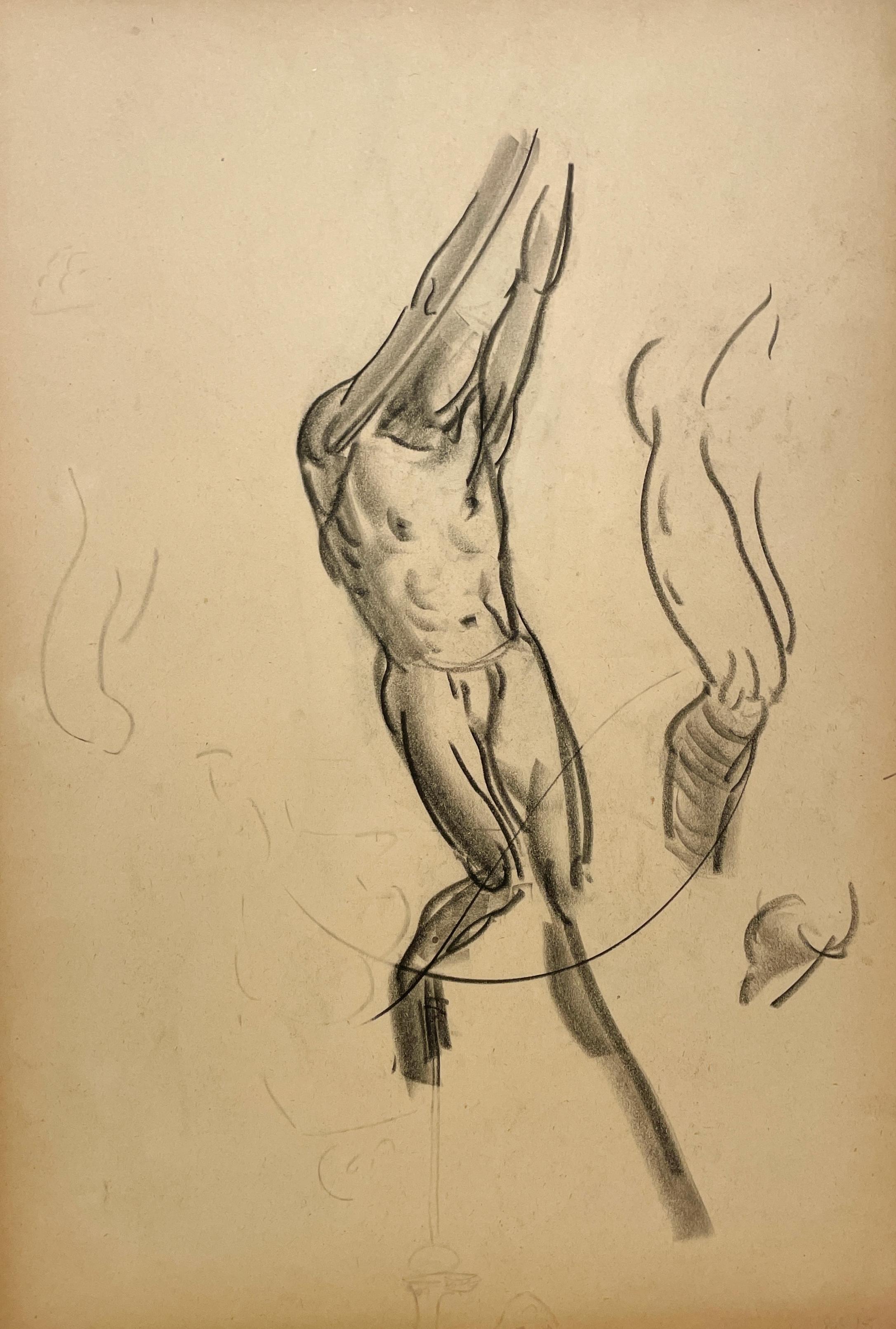A Finely Drawn 1930s Modern Figure Study, Standing Male Nude Model