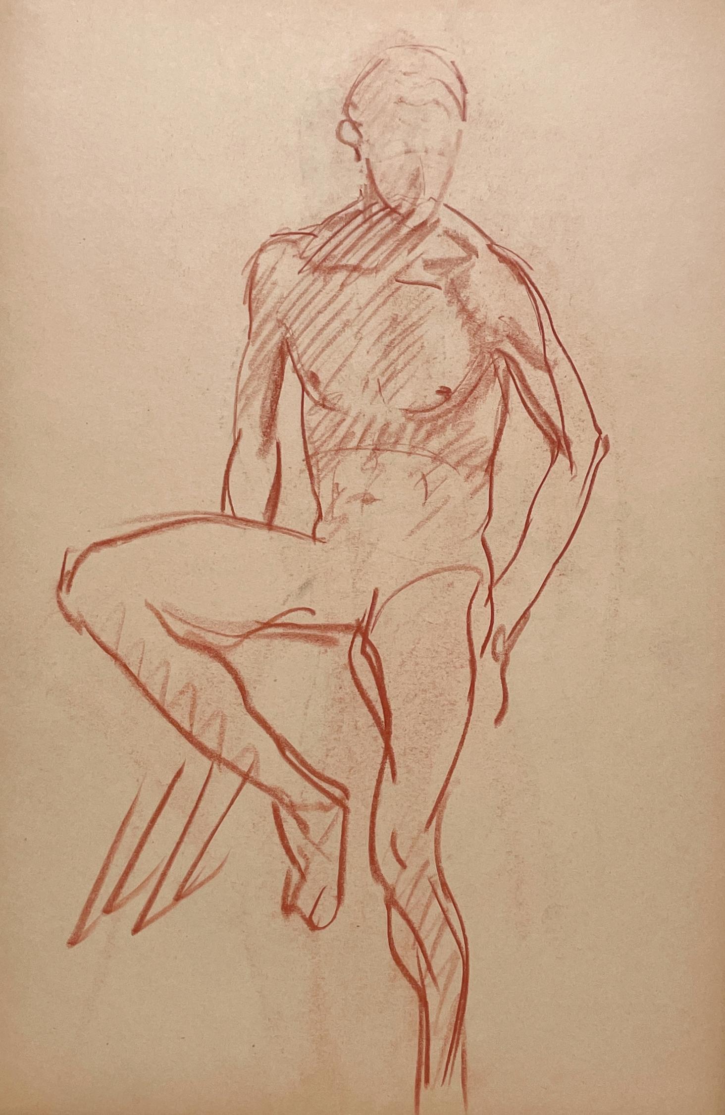 A Fine 1930s, Modern Academic Pastel Figure Study of a Seated Male Nude Model