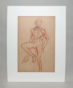A Fine 1930s, Modern Academic Pastel Figure Study of a Seated Male Nude Model