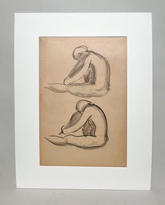 A Finely Drawn 1930s Modern Art Deco Figure Study of Seated Female Nude Models