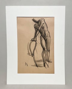 A Finely Drawn 1930s Modern Art Deco Figure Study, Standing Male Nude Model