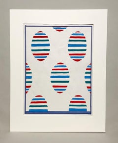 Un elegante e colorato disegno tessile geometrico astratto della metà del secolo scorso.