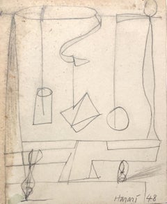 Disegno astratto surreale moderno degli anni '40 "Contrappesi" di Hananiah Harari