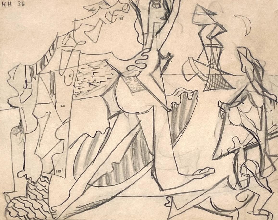 A 1930s Modern Surreal Abstract Drawing "Figure Abstract" by Hananiah Harari