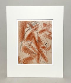 Dessin cubiste des années 1940 du milieu du siècle d'une femme assise Artiste, classe de croquis