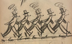A Humorous, Vintage 1930s Art Deco Modern Cartoon Drawing, "Chorus Line"