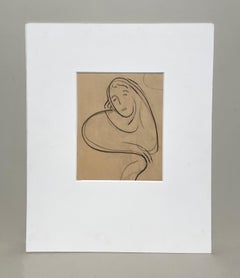 Dessin moderne et Art déco des années 1930, portrait d'une jeune femme, "Visage".