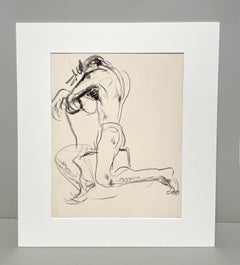 A Fine, Expressive 1930s Modern Figure Study Drawing of a Seated Male Nude Model
