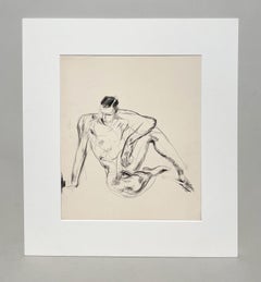 A Fine, Stylish 1930s Modern Figure Study Drawing of a Seated Male Nude Model