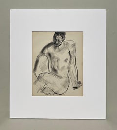 A Fine, Handsome 1930s Modern Figure Study Drawing of a Seated Male Nude Model