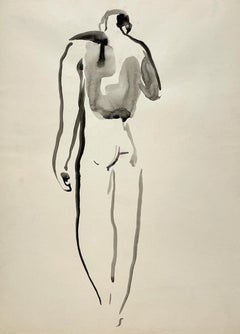 A Fine, Stylish 1930s Modern Figure Study Drawing of a Standing Male Nude Model