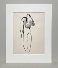 A Fine, Stylish 1930s Modern Figure Study Drawing of a Standing Male Nude Model